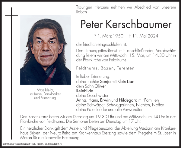 Traueranzeige von Peter Kerschbaumer von Dolomiten