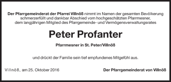 Traueranzeige von Peter Profanter von Dolomiten