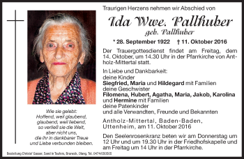 Traueranzeige von Ida Pallhuber von Dolomiten