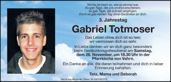 Traueranzeige von Gabriel Totmoser von Dolomiten