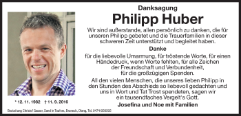 Traueranzeige von Philipp Huber von Dolomiten