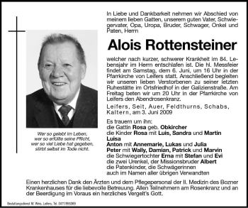 Traueranzeige von Alois Rottensteiner von Dolomiten