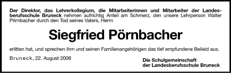  Traueranzeige für Siegfried Pörnbacher vom 22.08.2006 aus Dolomiten