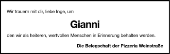 Traueranzeige von Gianni Calvini von Dolomiten