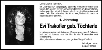 Traueranzeige von Evi Trakofler von Dolomiten