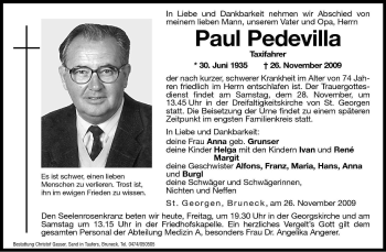 Traueranzeige von Paul Pedevilla von Dolomiten