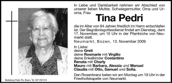 Traueranzeige von Tina Pedri von Dolomiten