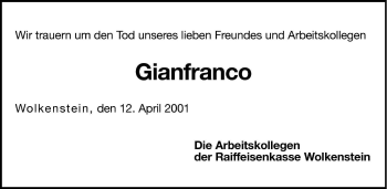 Traueranzeige von Gianfranco  von Dolomiten