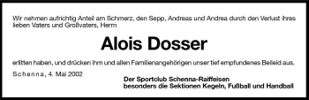 Traueranzeige von Alois Dosser von Dolomiten
