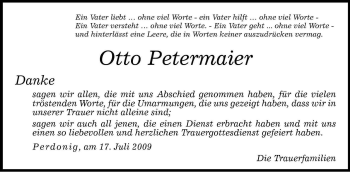 Traueranzeige von Otto Petermaier von Dolomiten