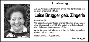 Traueranzeige von Luise Brugger von Dolomiten