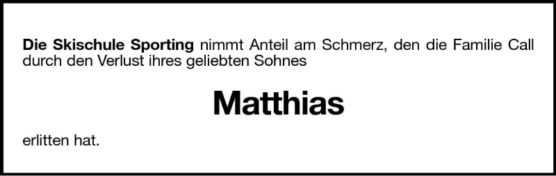  Traueranzeige für Matthias  vom 28.06.2005 aus Dolomiten