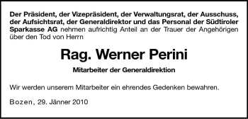 Traueranzeige von Werner Perini von Dolomiten