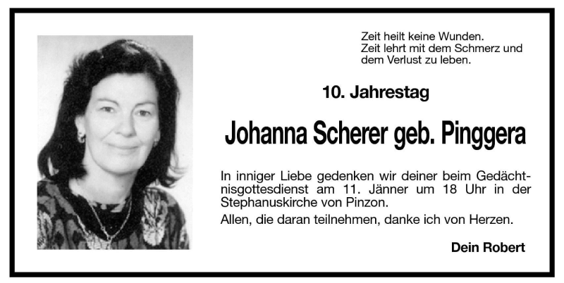  Traueranzeige für Johanna Scherer vom 10.01.2001 aus Dolomiten