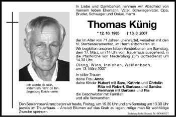 Traueranzeige von Thomas Künig von Dolomiten
