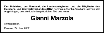 Traueranzeige von Gianni Marzola von Dolomiten