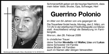 Traueranzeige von Guerrino Polonio von Dolomiten