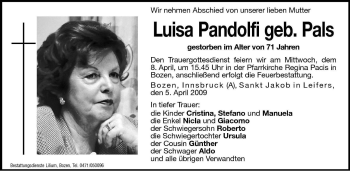 Traueranzeige von Luisa Pandolfi von Dolomiten