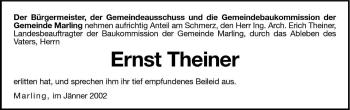 Traueranzeige von Ernst Theiner von Dolomiten