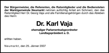 Traueranzeige von Karl Vaja von Dolomiten