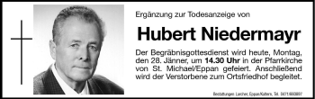 Traueranzeige von Hubert Niedermayr von Dolomiten
