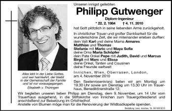 Traueranzeige von Philipp Gutwenger von Dolomiten