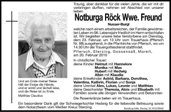 Traueranzeige von Notburga Freund von Dolomiten