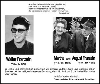 Traueranzeige von Martha Franzelin von Dolomiten