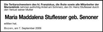 Traueranzeige von Maria Maddalena Stuflesser von Dolomiten