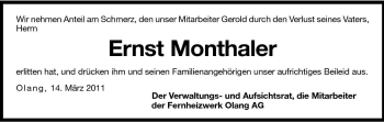 Traueranzeige von Ernst Monthaler von Dolomiten