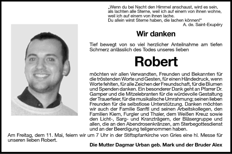  Traueranzeige für Robert  vom 04.05.2001 aus Dolomiten