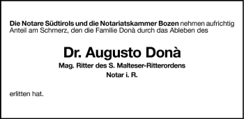 Traueranzeige von Augusto Dona von Dolomiten