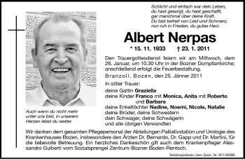 Traueranzeige von Albert Nerpas von Dolomiten