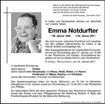 Traueranzeige von Emma Notdurfter von Dolomiten