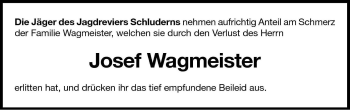 Traueranzeige von Josef Wagmeister von Dolomiten
