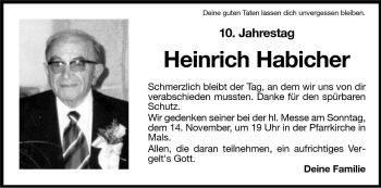 Traueranzeige von Heinrich Habicher von Dolomiten