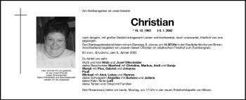 Traueranzeige von Christian Villscheider von Dolomiten