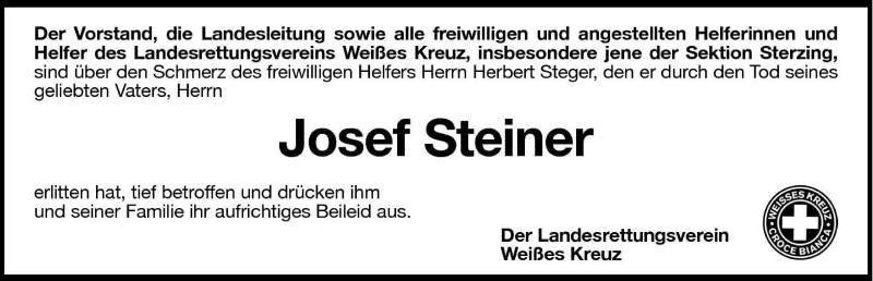  Traueranzeige für Josef Steiner vom 26.08.2008 aus Dolomiten