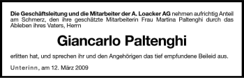 Traueranzeige von Giancarlo Paltenghi von Dolomiten