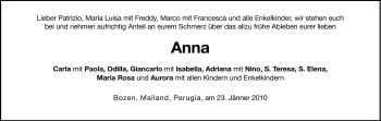 Traueranzeige von Anna Maria Podini von Dolomiten