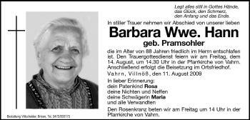 Traueranzeige von Barbara Hann von Dolomiten