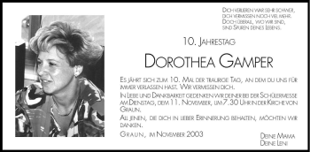 Traueranzeige von Dorothea Gamper von Dolomiten