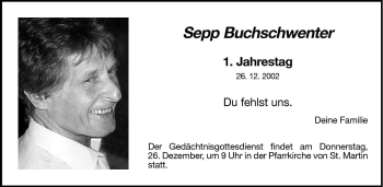 Traueranzeige von Sepp Buchschwenter von Dolomiten