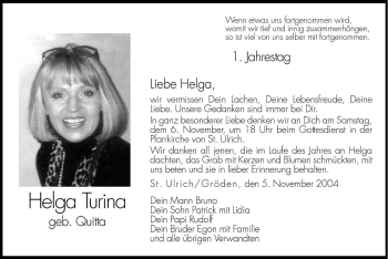 Traueranzeige von Helga Turina von Dolomiten