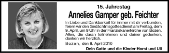 Traueranzeige von Annelies Gamper von Dolomiten