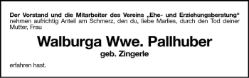 Traueranzeige von Walburga Pallhuber von Dolomiten
