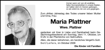 Traueranzeige von Maria Plattner von Dolomiten