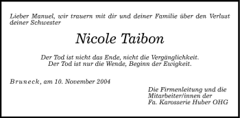 Traueranzeige von Nicole Taibon von Dolomiten