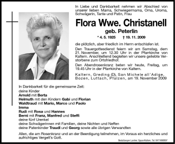 Traueranzeige von Flora Christanell von Dolomiten