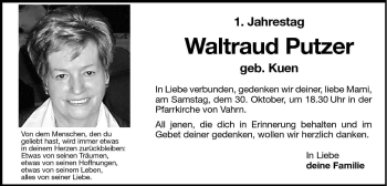Traueranzeige von Waltraud Putzer von Dolomiten